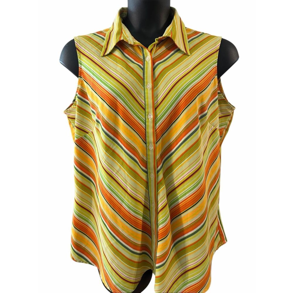 Ninety Women's Multicolor Chevron Striped Sleeveless Button Up Blouse Size Large